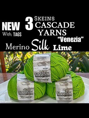 🆕NWT▪️CASCADE YARNS▪️VENEZIA 3 Skeins Merino Silk LIME Yarn